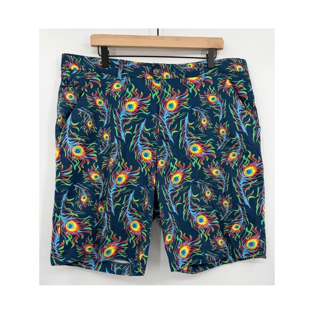 Royal & Awesome Golf Shorts Mens 40 Blue Peacock Feather Fun Party Colorful